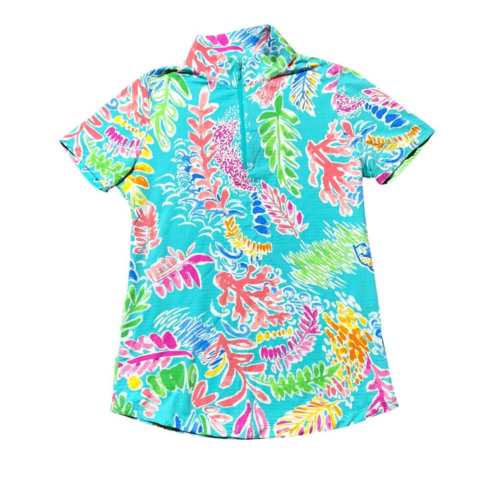 IBKUL Womens XS Tropical Print Half-Zip Short Sleeve Shirt Multicolor